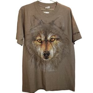 VTG Hazelwoods NWT Brown GRAPHIC TEE Wolf creek T-Shirt L destination ribbed
